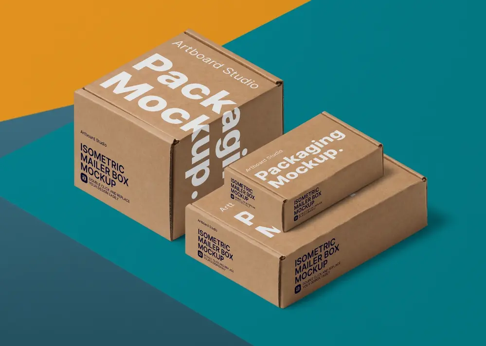 イナウトStack BOX Higt + Stack BOX Cover 380 Cardboard Box Mockup